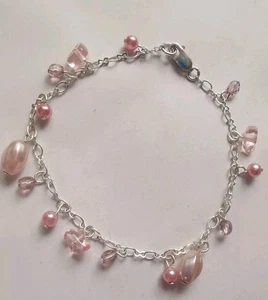 Armband Sterlingsilber rosa Glas und Kunstperlen R16M - Bild 1 von 2
