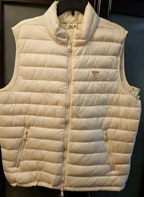 GUESS Mens Packable White Puffer Vest Mens Light Weight   Quilted  Size XL New - Image 1 of 4