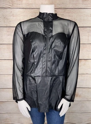 НОВЫЙ! Женская блузка-пеплум Ashley Stewart размер 22/24 плюс черная сетка и искусственная кожа - Изображение 1 из 4