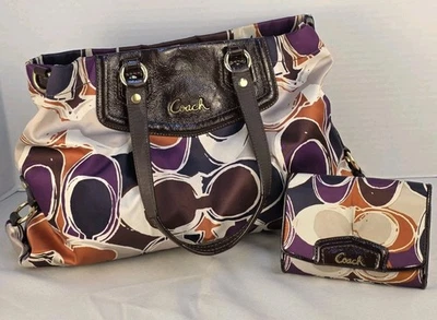 Coach Ashley Signature Scarf Print Satchel Bag With Wallet Sateen F20113 Classic - Image 1 of 4