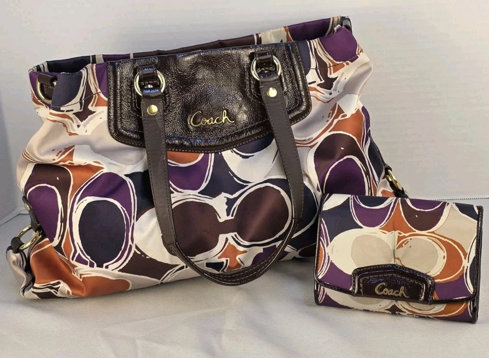 Coach Ashley Signature Scarf Print Satchel Bag With Wallet Sateen F20113 Classic - Image 1 of 4