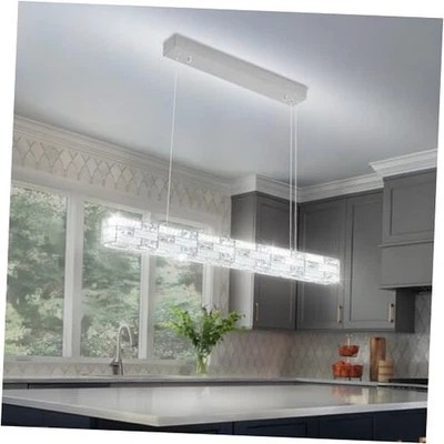 Lámpara de araña moderna rectangular de cristal de plata, luz colgante de isla lineal  Foto 1 de 4