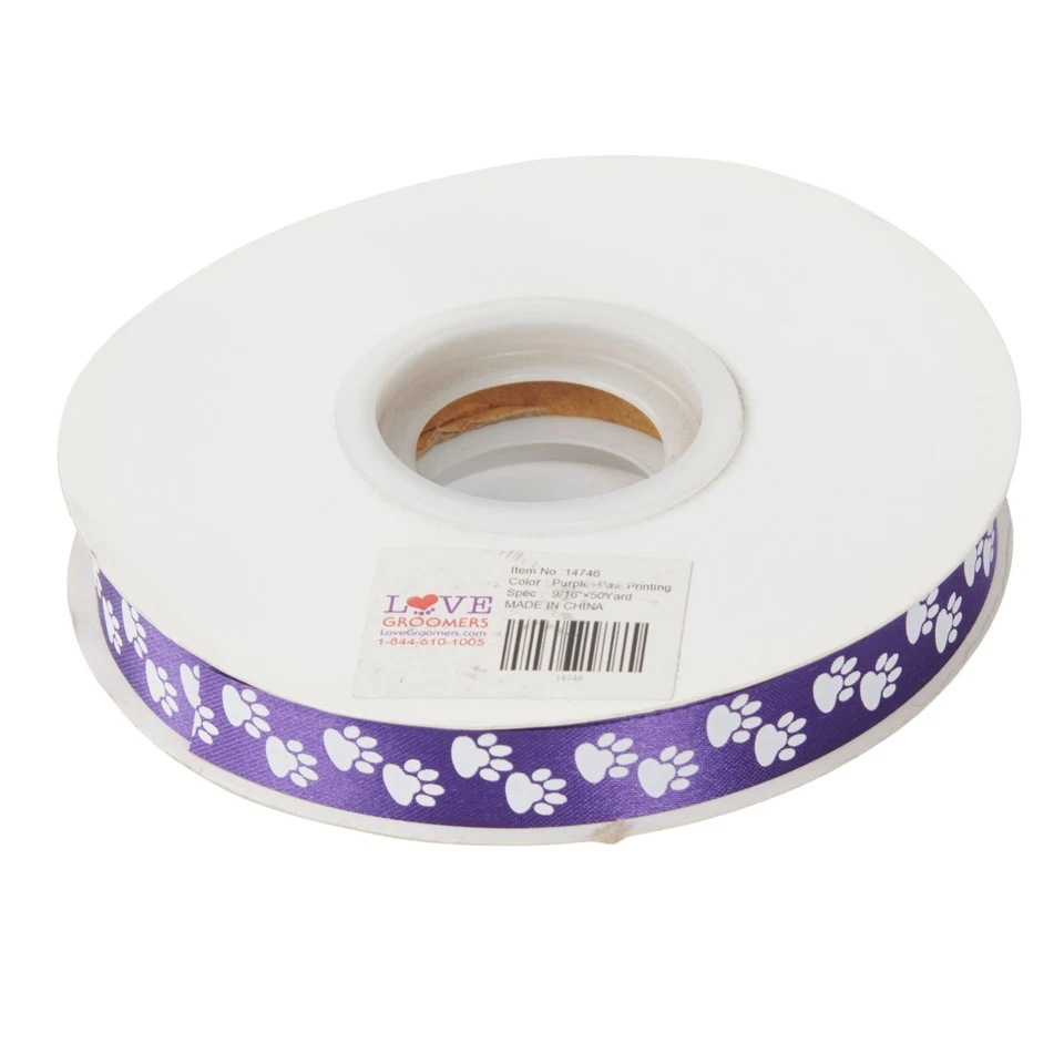 Groomer Essentials Purple Satin Ribbon with Paw Prints - Imagem 1 de 2