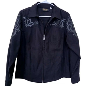 Bob Mackie Wearable Art Black Studded Embellished Zip Front Jacket Size Small - Picture 1 of 9