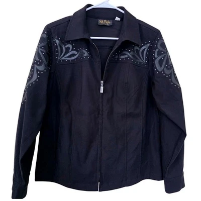 Bob Mackie Wearable Art Black Studded Embellished Zip Front Jacket Size Small - Image 1 of 4