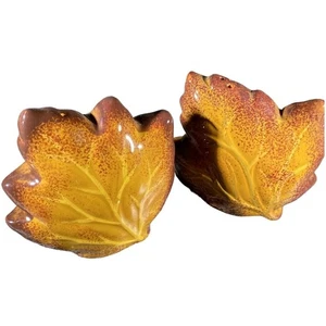 Porcelain Maple Leaf Salt and Pepper Shakers Large Painted Glazed - Picture 1 of 8