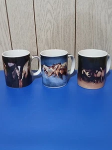 Cracker Barrel Country Style Horses Design Set Of 3 Porcelain Coffee Mugs - Picture 1 of 7