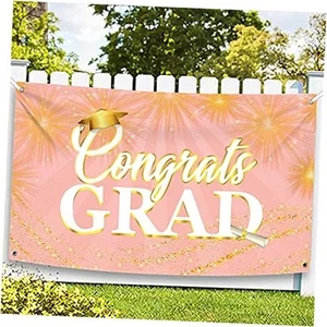 Big, Congrats Grad Banner Rose Gold - 72x44 Inch | Graduation Banner for Class - Picture 1 of 7