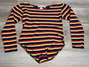 Vintage 90s Y2K Bodysuit Rainbow Stripe The Limited Snap Crotch Sz L Long Sleeve - Picture 1 of 7