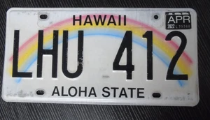 Placa de licencia de pasajero HAWAII MAUI usada vencida ALOHA STATE LHU 412 barra arco iris - Imagen 1 de 2