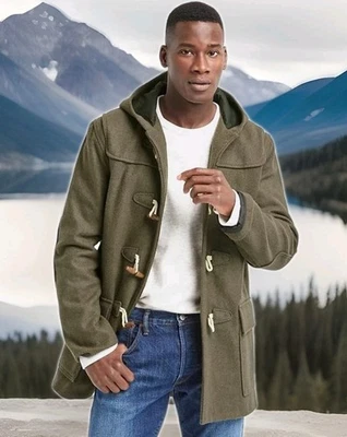 Gap Wool Duffel Toggle Over Coat Jacket Green Olive Fisherman XL X-Large Tall - Image 1 of 4