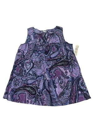 Blusa Talbots Regata Camadas Popeline Paisley Sem Mangas Roxa Decote Amarrado Boho - Imagem 1 de 4