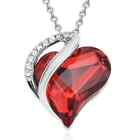 Stainless Steel Red White Crystal Heart Pendant Necklace Women Jewelry Size 18"
