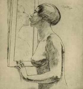 ❤️ ARMAND RASSENFOSSE 1928 femme pointe sèche curiosa superbe estampe ancienne - Picture 1 of 2