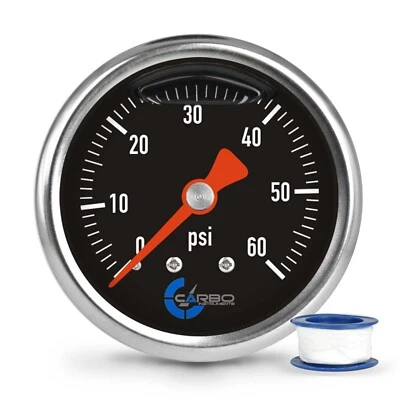 CARBO Gauge 0-60 psi Fuel Pressure Oil Pressure 1.5" Liquid Filled, Black Dial  - Image 1 of 4