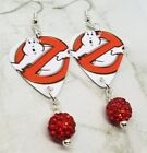 Ghostbusters Guitar Pick Earrings with Red Pave Bead Dangles