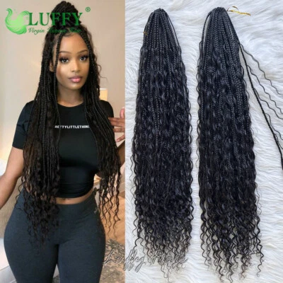 Caja boho de ganchillo trenzas con rizos de cabello humano caja pre bucle trenzas cabello rizado Foto 1 de 4