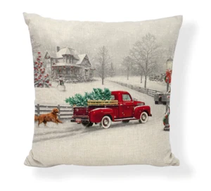 Decorative Christmas Truck Throw Pillow Cushion Cover Christmas 18x18 in. - Picture 1 of 3