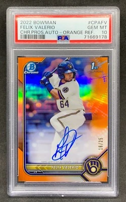 2022 Bowman Chrome FELIX VALERIO Orange Refractor 1st Auto SP 25 Gem Mint PSA 10 - Image 1 of 2