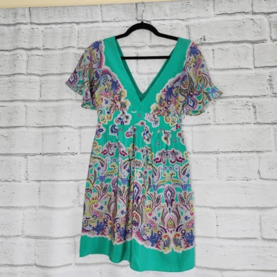 Mini Vestido Tibi Para Mujer Multicolor Manga Mariposa Cuello en V Cachemira Seda Talla 2 Foto 1 de 4