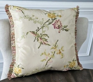 Scalamandre Brocart de Lyon Silk Lampas Toss Pillow w/stunning Green Velvet back - Picture 1 of 10