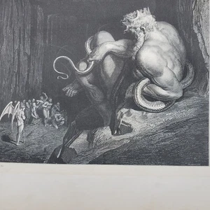 1866 Antique Engraving by Gustave Dore, King Minos, Dante Inferno 14.5" Gothic - Picture 1 of 11