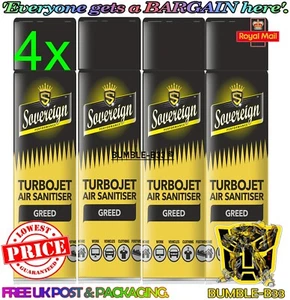 4 x Sovereign Greed Turbojet Air Sanitiser Car Home Office Freshener Spray - Picture 1 of 1