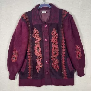 Vintage Classics Cardigan Jacket Coatigan Shacket UK 20 22 angora Wool Burgundy - Picture 1 of 17