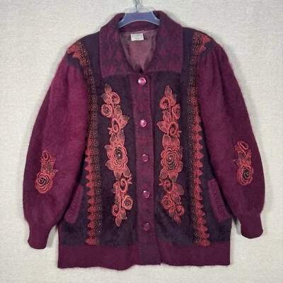 Vintage Classics Cardigan Jacket Coatigan Shacket UK 20 22 angora Wool Burgundy - Image 1 of 4