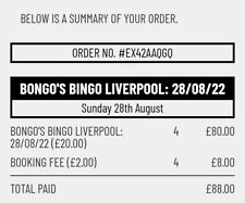 Bongo Bingo Tickets x 4 (28/8/22)