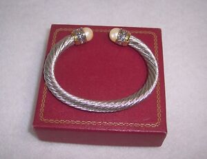 JOHN MEDEIROS Twisted Cable Cuff Bracelet With Pearl Accents, Signed/stamped GUC