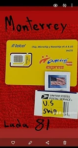 Telcel Karta SIM Área Code Monterrey NL. MEKSYK. - Zdjęcie 1 z 7