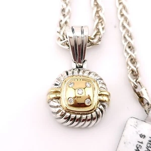 Nuevo colgante Daniel W. Danwak de plata de ley y oro de 18 quilates con diamantes cadena de trigo de 18 pulgadas - Imagen 1 de 19