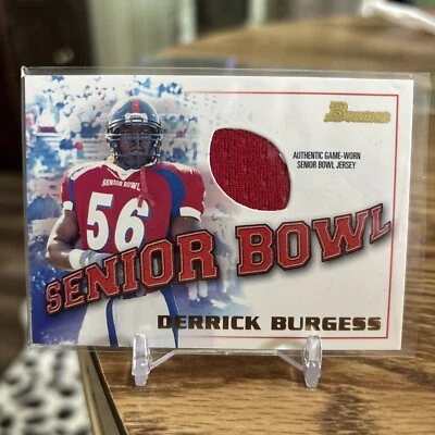 2001 Bowman Derrick Burgess Game Used Senior Bowl Jersey Relic Ole Miss Eagles - Image 1 of 2