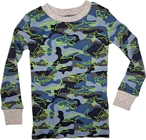 Kirkland Signature Boys Long Sleeve Cotton Pajama Top Size 3T Camo Sharks - Picture 1 of 1