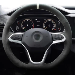 Hand-stitched Black Suede Car Steering Wheel Cover Wrap For VW Passat Golf 8 - Picture 1 of 6