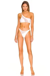 NWT $180.00 Adam Selman Sport Waves Sheer Bikini Thong Set Sz. Large "White" - Picture 1 of 5