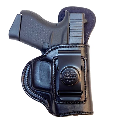 Max Carry Premium Black Leather IWB Gun Holster for Glock 43 & Glock 43X