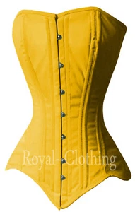Heavy Duty Double Steel Boned Long Line Overbust waist Trainer Cotton Corset - Picture 1 of 32
