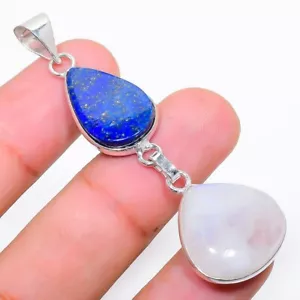 Colgante de piedras preciosas de piedra lunar hecho a mano de plata de ley 925 tamaño 2,6" - Imagen 1 de 1