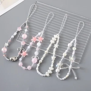 Clear Pearl Bow Cell Phone Chain Cute Keychain Pendant Luggage Pendant - Photo 1 sur 12