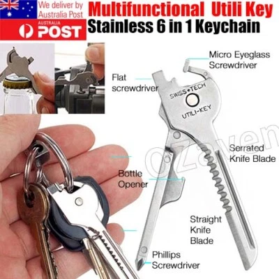 Utili-Key 6 in 1 Key Ring Chain MULTI-TOOL Pocket Knife Screwdriver Swiss Tech - image 1 of 4