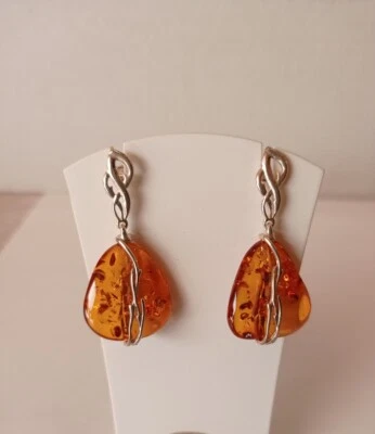 ORECCHINI  S&A   E1907   AMBRA  e  argento  925 mm  - Immagine 1 di 3