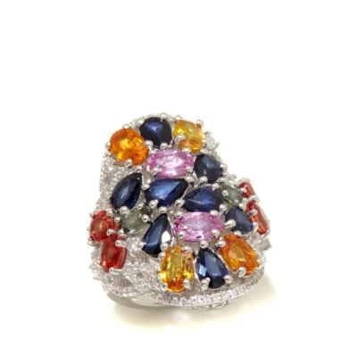 Anillo Rarezas Plata Esterlina Arco Iris Multi Zafiro Ovalado y Corte Pera Talla 6 Foto 1 de 3