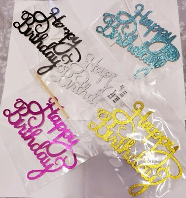Set of 5 Happy Birthday Cake Toppers, Glitter Cardstock, Free Shipping fr NYC - Image 1 of 4