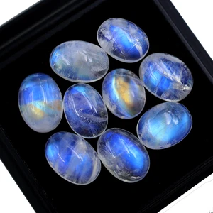 Lote de 9 piedras preciosas cabujón ovalado grado AAA 12 mm-14 mm piedras lunares arco iris naturales - Imagen 1 de 10