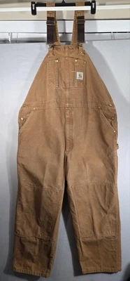 Carhartt R01 BRN Double Knee Unlined Duck Bib Overalls Mens 50X30 Brown Khaki - Image 1 of 4