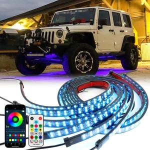 6X Double Row RGB LED Strip APP Remote Underglow Lights For Jeep Wrangler JL JK - Picture 1 of 17