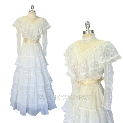 Maxi Vestido Gunne Sax Marfil Encaje Talla 9 S Vestido de Novia Pradera Victoriano Foto 1 de 4