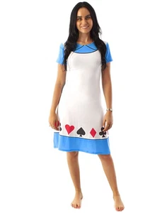 Disney White Alice In Wonderland Short Sleeve Skater Dress Womens - Picture 1 of 14